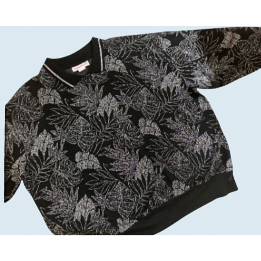 Vintage 1980s / 1990s Pullover Collar Metallic Floral Sweater Top Shirt Size L
